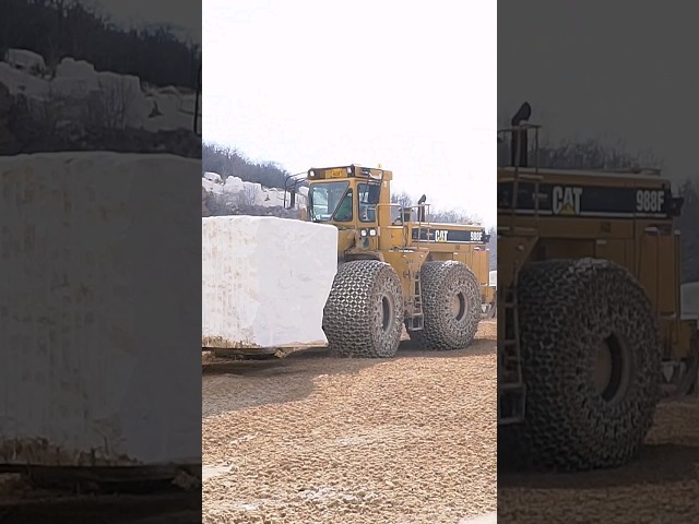 Giant Marble Block Gets the CAT 988F Treatment. #shorts #construction #excavator