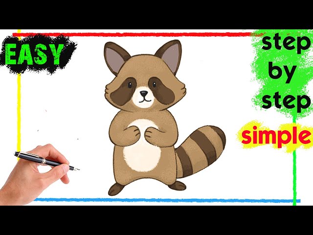 How To Draw A Raccoon Cute Cartoon Raccoon Drawing Step By Step
