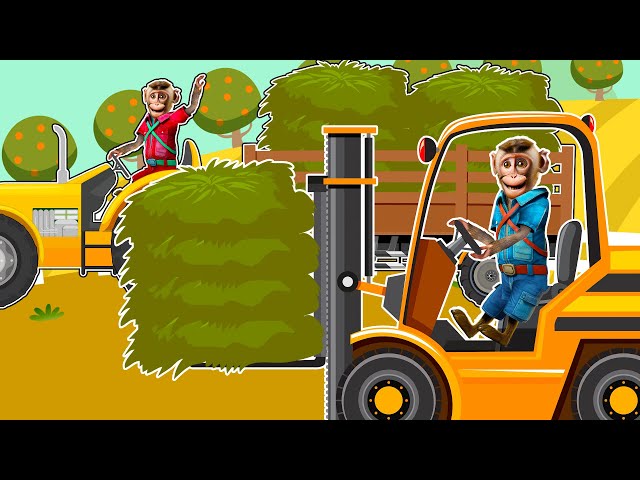Working on the Farm - Farmer And Front Loader Tractor and Collecting Grass | Vehicles Farm