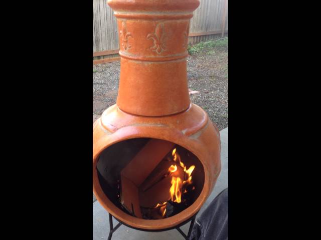 Chiminea or Kiva fire, my first one in the new clay chimney outdoor fireplace.