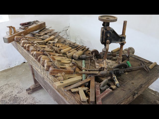 My carpentry vintage tools, antique saws and planers, retro chisels and drilling machines,old tools