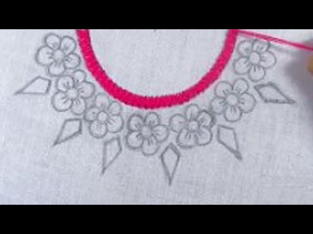 Hand embroidery, Simple neck line embroidery design, Easy embroidery for dresses