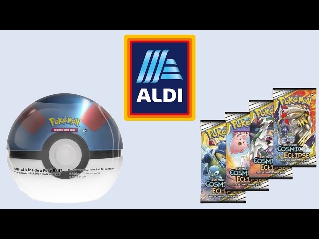 Opening Pokémon Pokeball Tin from Aldi with Cosmic Eclipse Packs in 2024