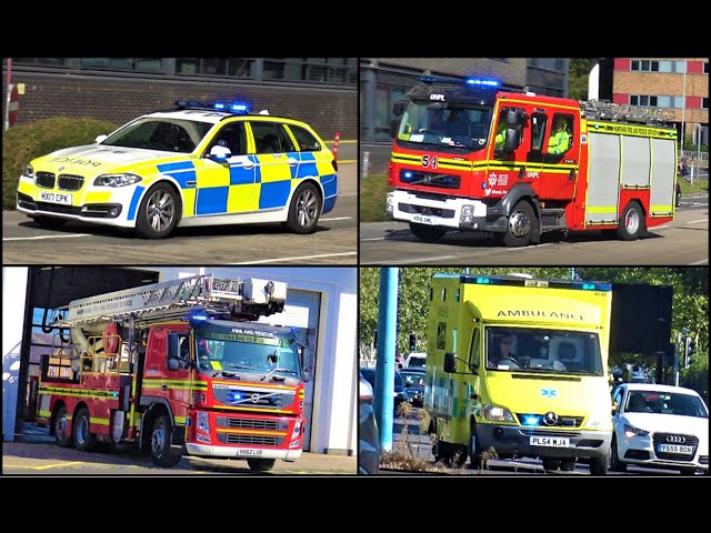 Aerial Ladder & Heavy Rescue Fire Engine + Police Cars & Ambulances Responding in Southampton!