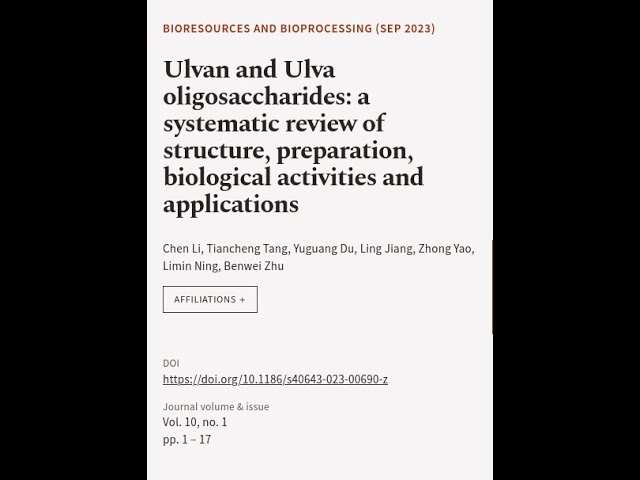 Ulvan and Ulva oligosaccharides: a systematic review of structure, preparation, biolo... | RTCL.TV