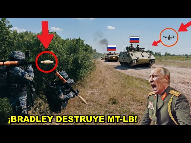 💥 ¡Impresionante! 💥 ¡Un poderoso Bradley ucraniano arrasa con un MT LB ruso cerca de Novobajmutovka!