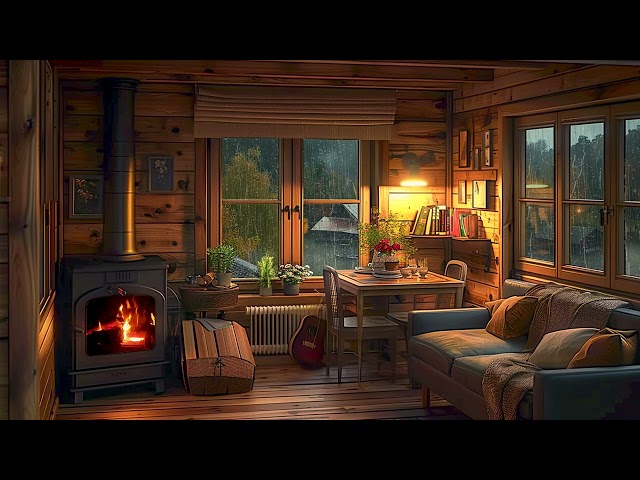 Fast Sleep Induction | Crackling Fireplace and Rain Sounds in Cozy Cabin for Instant Relaxation