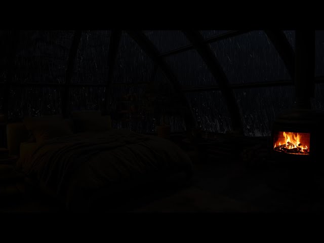 Cozy Cabin Ambience with Gentle Night Rain 💧 Rain & Fireplace Sounds for Relax, Study & Work