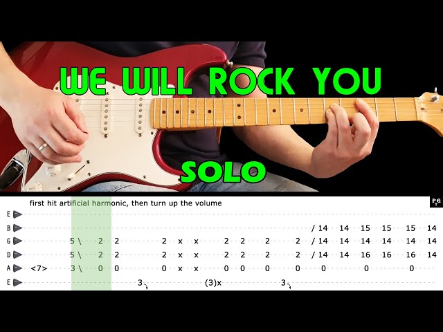 WE WILL ROCK YOU - Guitar lesson - Guitar solo fast & slow (with tabs) - Queen