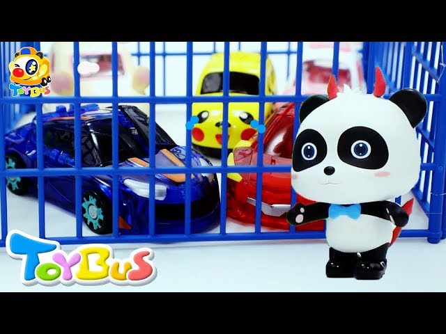 Panda Turns into a Bad Guy | Parking Garage Playset | Panda Cartoon | Car Toys | ToyBus