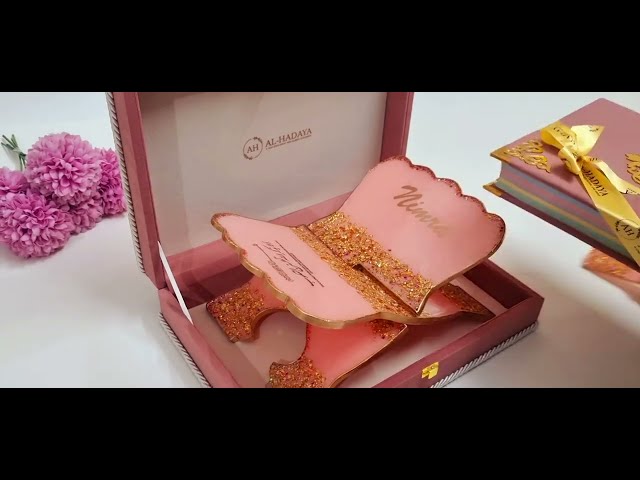 Luxury Rehal & Quran Gift Hamper | Rainbow Quran with Resin Quran Holder | Pastel Pink | Al-Hadaya