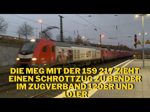Die MEG mit der 159 217 zieht einen  Schrottzug zu Bender im Zugverband 120er und 101er