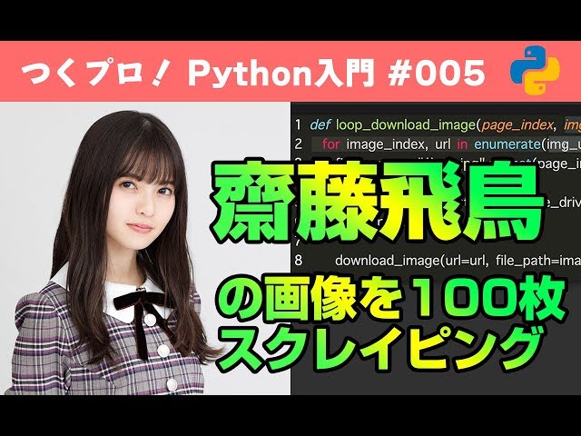 【Python入門 #005】 齋藤飛鳥の画像を100枚スクレイピング。Pythonのできることの例: 画像をダウンロード。プログラミング初心者ができる簡単な内容です。