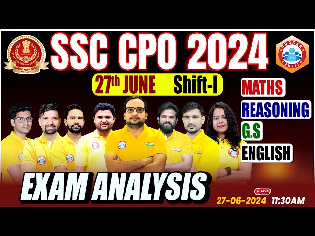SSC CPO Exam Analysis Today | 27 June 2024 1st Shift | SSC CPO Question Paper 2024 | SSC CPO SI 2024
