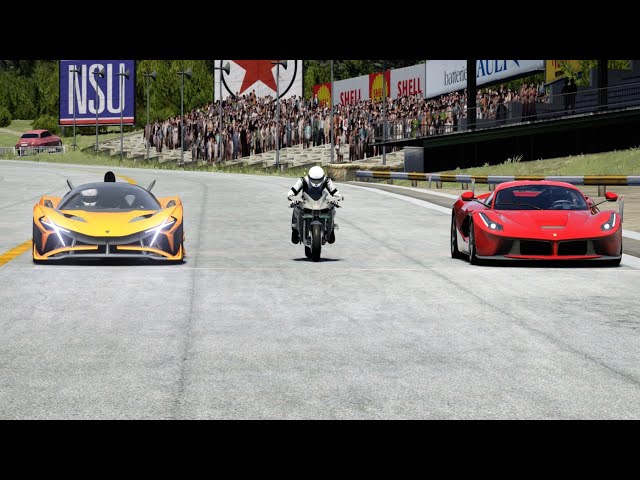 Kawasaki Ninja H2R Supercharged vs Ferrari LaFerrari vs Apollo Project EVO at Old SPA