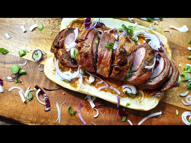 Mega Hot Dog Wrapped in Bacon with Minced Meat | Recipe à la Trabacho Perfect for Lunch