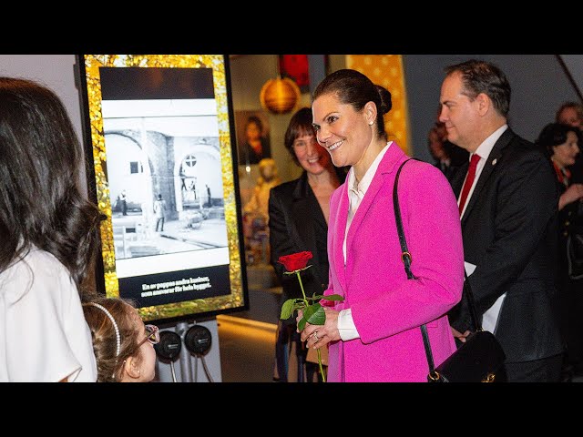 Crown Princess Victoria of Sweden in a pink Zara suit at the Nordbor exhibition