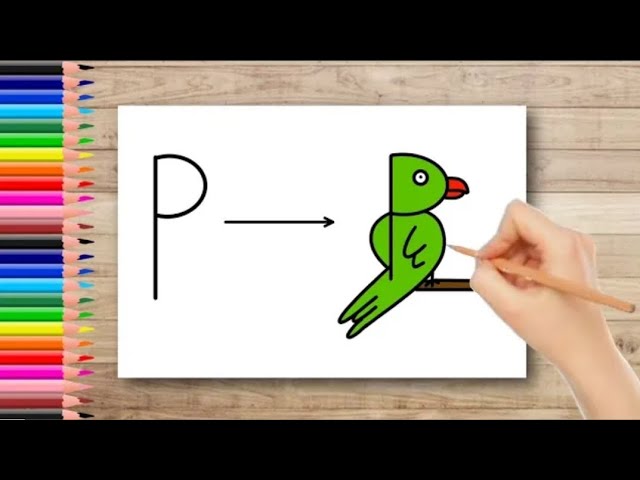 How To Draw Parrot With Letter P | Parrot Drawing With Letter P