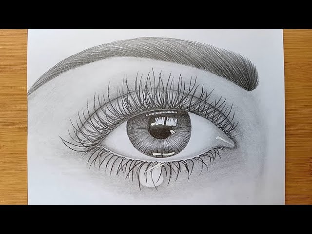 How to draw an eye with teardrop for Beginners//Pencil sketch Drawing