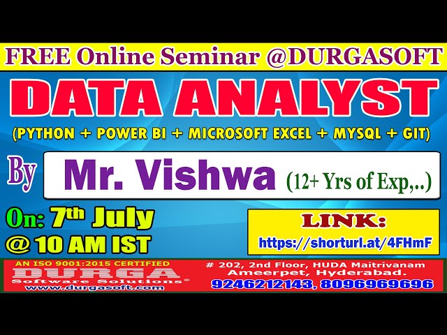DATA ANALYST (FREE Seminar) Online Training @ DURGASOFT