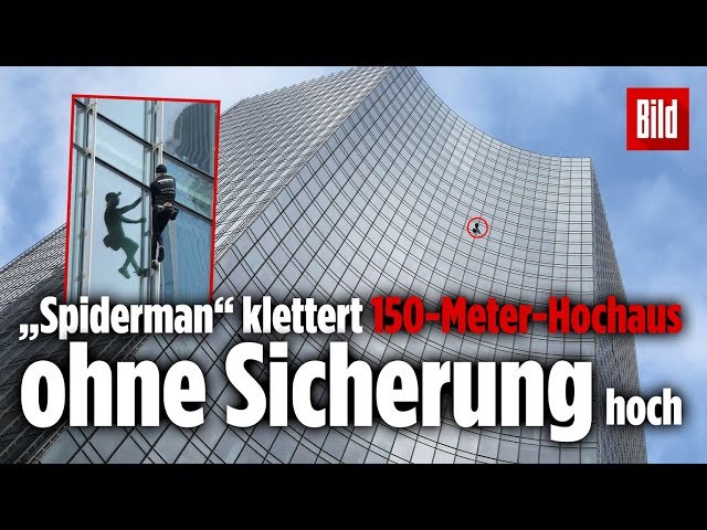 Illegal hochgeklettert: „Französischer Spiderman“ Alain Robert erklimmt Hochhaus in Frankfurt