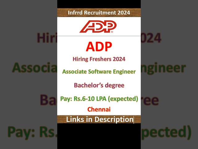 ADP Hiring Freshers 2024 | Associate Software Engineer | Fresher Jobs | IT Jobs