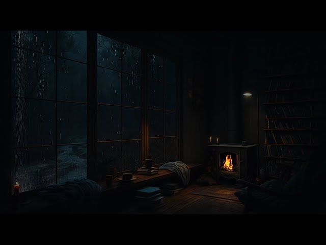 24/7 Cozy Reading Nook Ambience - Rain and Fireplace Sounds at Night for Sleeping, Relaxation