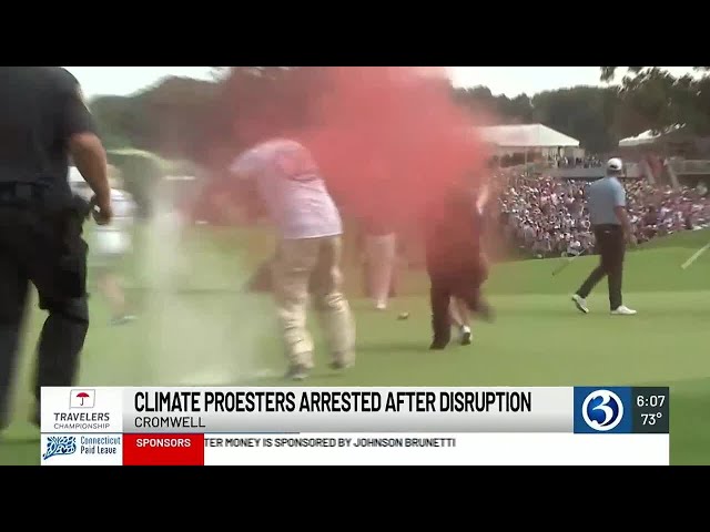 VIDEO: Climate protestors storm 18th green at Travelers Championship