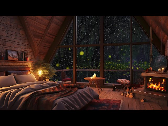 Cozy Room Space🔥| Fall Asleep In 5 Minutes! Rain Sounds With Fireplace For Sleeping