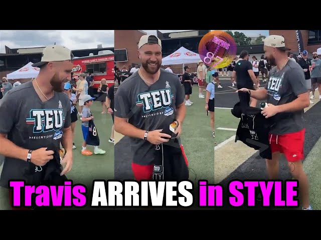 Travis Kelce stands out in backwards hat & chain combo at TEU practice field day 2