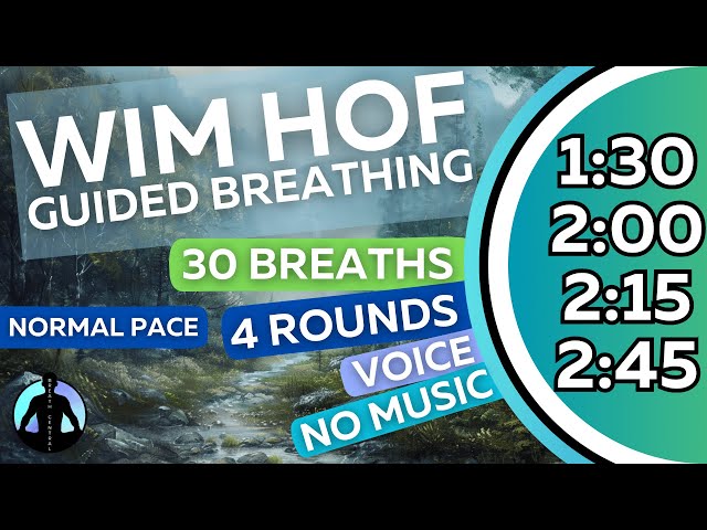 WIM HOF Guided Breathing Meditation - 30 Breaths 4 Rounds Normal Pace | No Music | Up to 2:45min