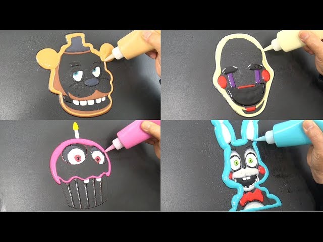 Five Nights at Freddy's Pancake Art - Freddy, Marionette, Toy Bonnie, Chica's Cupcake