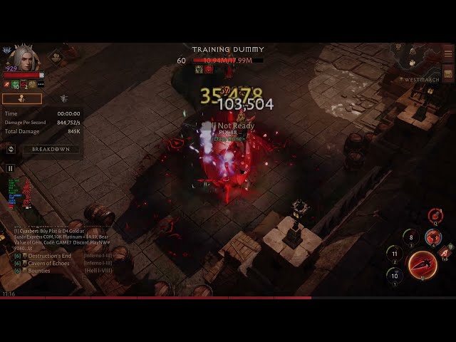 Diablo Immortal Blood Knight 2.4 Res 1min Test Dummy