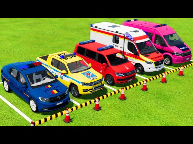 TRANSPORTING DACIA, VOLKSWAGEN POLICE VEHICLES & MERCEDES AMBULANCE CAR WITH MAN TRUCKS ! FS22