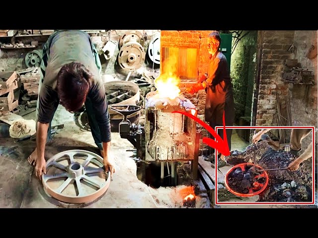 Iron casting  manufacture of machine wheels using sand molds [ iron wheel manufacturing process]