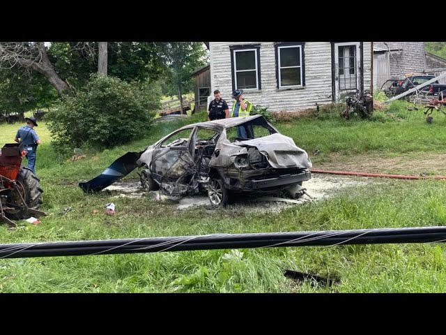 Driver taken to hospital after fiery crash in Levant