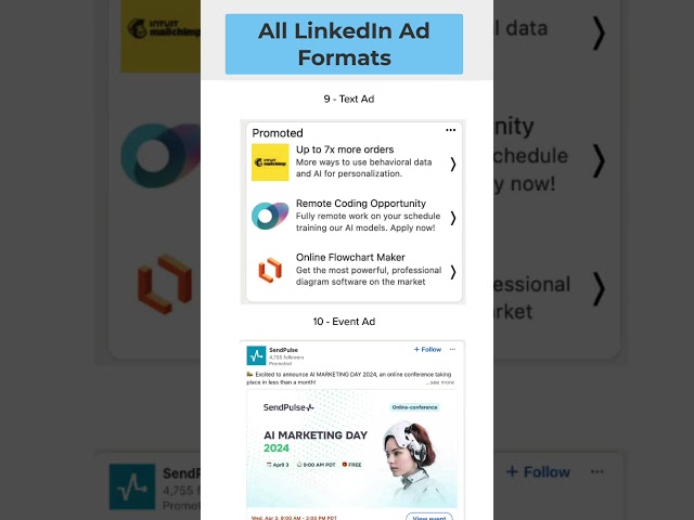 All LinkedIn Ad Formats #linkedinads #linkedinmarketing #b2bmarketing