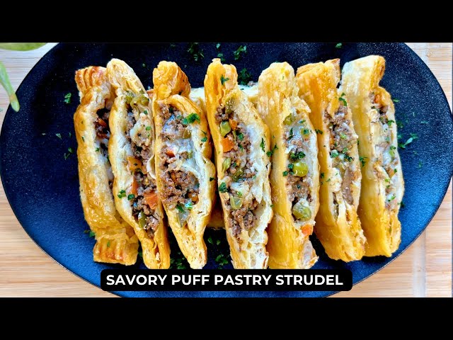 Savory and Flaky Puff Pastry Strudel with Beef, Veggies and Cheese!