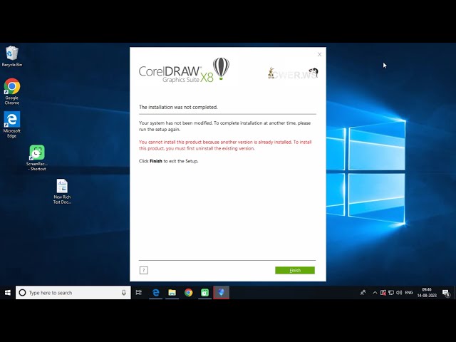 CorelDRAW X8  You cannot install this product because another version is already installed  To insta