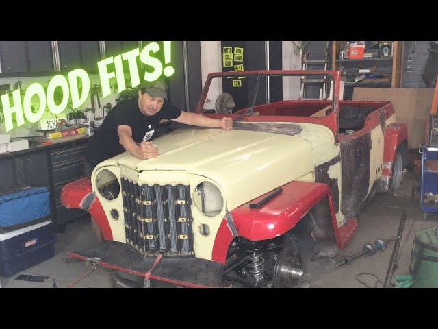 Hood and Grille Gaps Fixed. 1950 Willys Overland Jeepster Hot Rod Project.