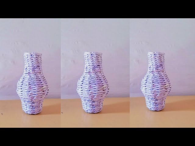 DIY weaving flower vase with news papers|newspapers flower vase|