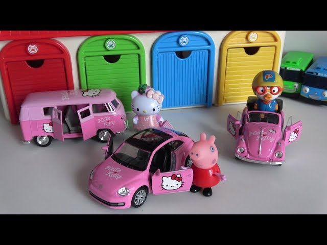 Hello Kitty Car Toys Peppa Pig and Pororo Garage Cars Tayo toy play