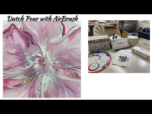 (1524) Meeden Airbrush Unboxing, and Blowing a Dutch Pour, Acrylic Paint Pouring