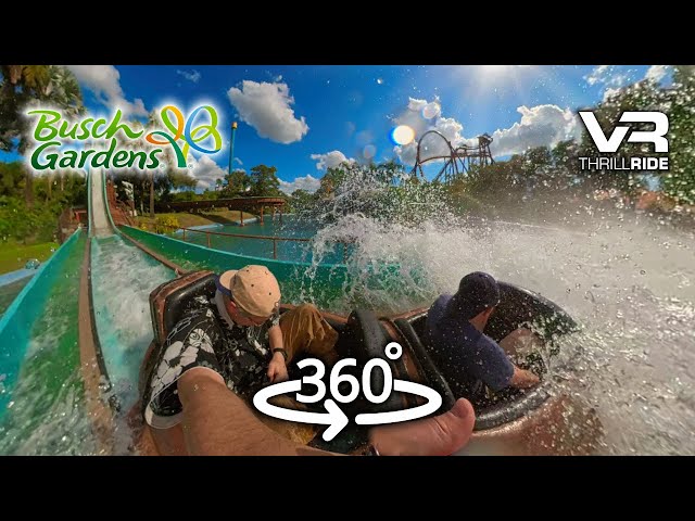 VR 360 STANLEY FALLS FLUME POV - A family-favorite wild water VR Thrill Ride Busch Gardens Tampa