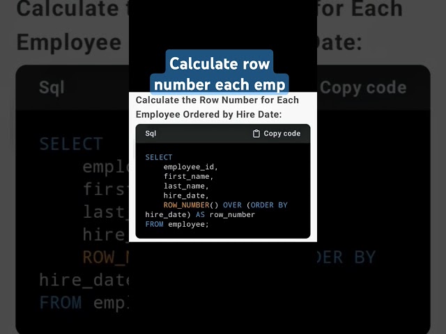 calculate row number for each employee order by hire date #sqlserver #sqltips #sqlforbeginners