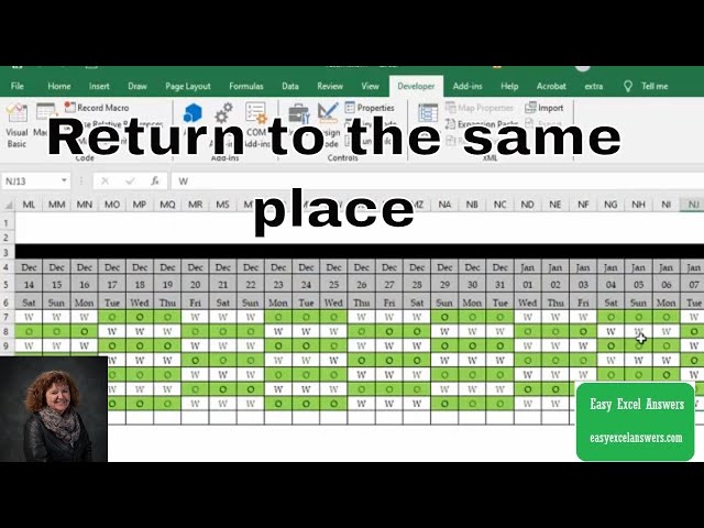 Return to the same place after running macro in Excel