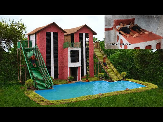 189 Days Build Underground Room, 3 Story Twin Villa, Swimming Pool, Bamboo Water Slide & Palm Tree