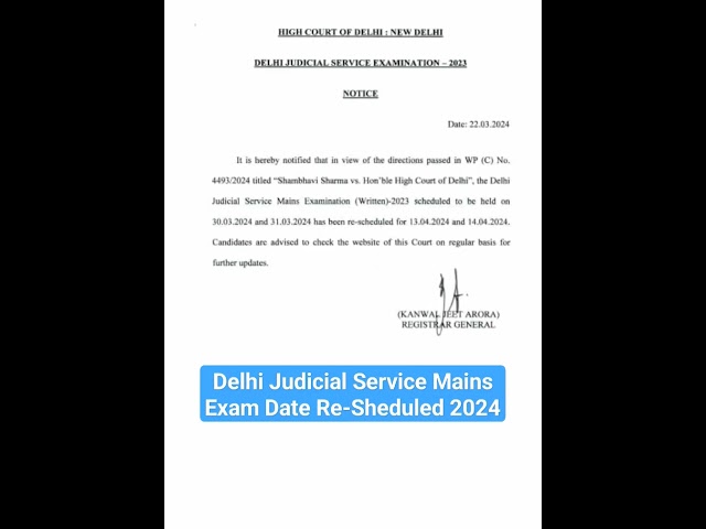 Delhi Judicial Service Exam Re - Shedule 2024 ||