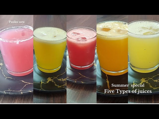 வெயிலுக்கு ஏற்ற 5 வகையான ஜூஸ் Summer Special Five Types of Juices recipe in Tamil | Fresh juices