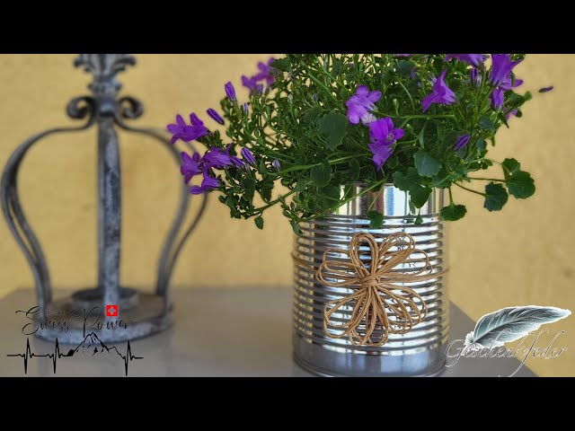 Papierdraht Blume als Deko auf Aludose als Übertopf | 899. DIY-Kreativ-Idee